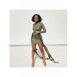 Design Ribbon Green Long Sleeve Hip Skirt  Design Ribbon Green Long Sleeve Hip Skirt