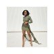  Design Ribbon Green Long Sleeve Hip Skirt