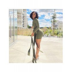 Design Ribbon Green Long Sleeve Hip Skirt  Design Ribbon Green Long Sleeve Hip Skirt