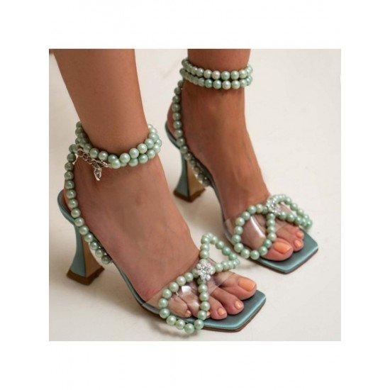 Faux Pearl Bow Goblet Heel Heeled Sandals 