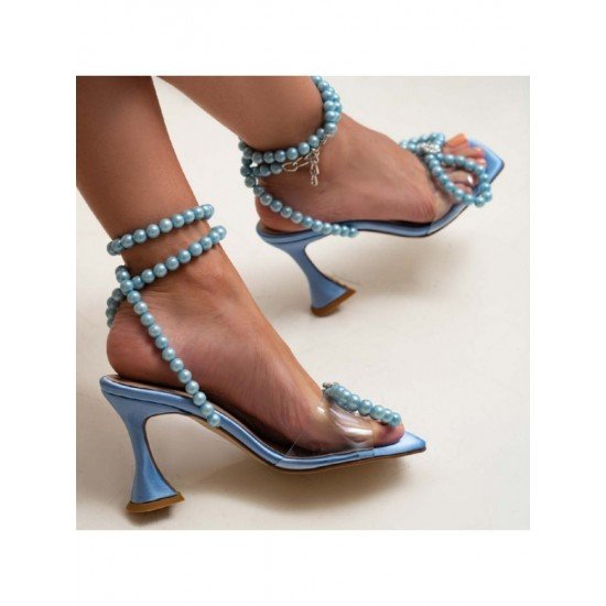 Faux Pearl Bow Goblet Heel Heeled Sandals 