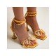 Faux Pearl Bow Goblet Heel Heeled Sandals 