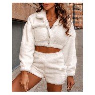 Ladies White Solid Matching 2 Piece Outfit Sets
