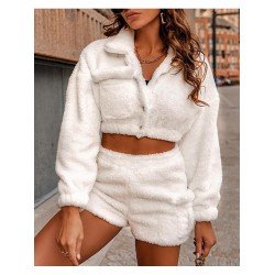 Ladies White Solid Matching 2 Piece Outfit Sets Ladies White Solid Matching 2 Piece Outfit Sets