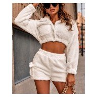 Ladies White Solid Matching 2 Piece Outfit Sets