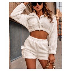 Ladies White Solid Matching 2 Piece Outfit Sets Ladies White Solid Matching 2 Piece Outfit Sets