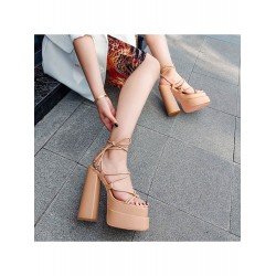 Ladies Lace Up Platform Chunky Heeled Sandals  Ladies Lace Up Platform Chunky Heeled Sandals