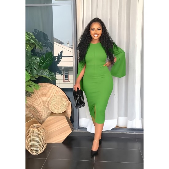  Casual Round Neck Split Hem Women's Dress