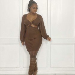  Sexy Pure Color Hollow Out Women's Dress