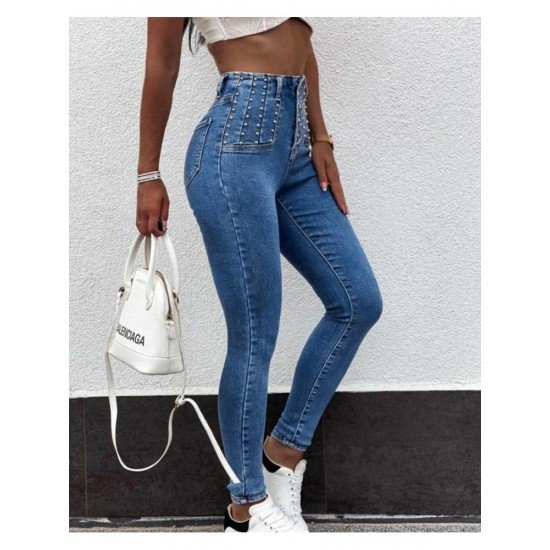  Fashion Pure Color High Waist Women's Jeans