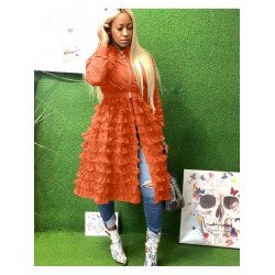 Pure Color Gauze Patchwork Women's Long Coats Pure Color Gauze Patchwork Women's Long Coats