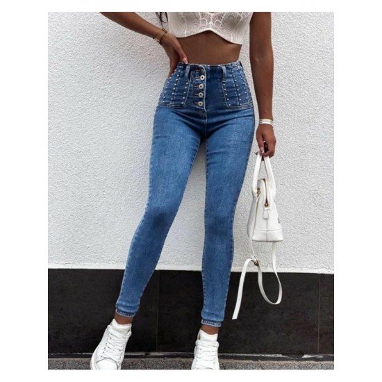  Fashion Pure Color High Waist Women's Jeans