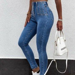  Fashion Pure Color High Waist Women's Jeans
