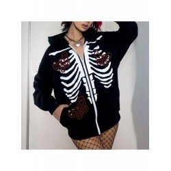 Butterfly Pattern Skeleton Black Oversized Hooded Coats Butterfly Pattern Skeleton Black Oversized Hooded Coats