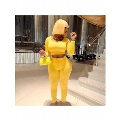  Pure Color Round Neck Top And Trouser Women's Sets