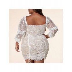 Summer Squre Collar Lace Women's Long Sleeve Dress  Summer Squre Collar Lace Women's Long Sleeve Dress
