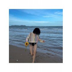  Women's Crew Neck Hollowed Out Colorblock Sweater