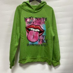 Lip Graphic Pockets Hooded Collar Women Tops