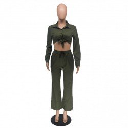  Pure Color Bandage Top And Long Trouser Sets