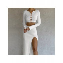 Ladies Matching White Slit Maxi Skirt And Top Sets Ladies Matching White Slit Maxi Skirt And Top Sets