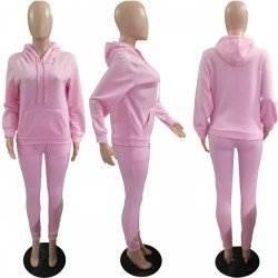 Pockets Solid Women Matching 2 Piece Jogger Sets