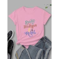 Letter Printed Short Sleeve T Shirts For Women