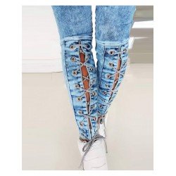 Pure Color Patchwork Denim Jeans For Women  Pure Color Patchwork Denim Jeans For Women