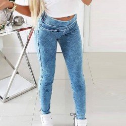  Pure Color Patchwork Denim Jeans For Women