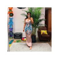 Sexy Backless Printed Sleeveless Spaghetti Straps Maxi Dress