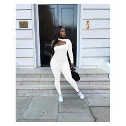 Cut Out One Sleeve White Jumpsuits  Cut Out One Sleeve White Jumpsuits