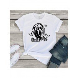 Ghost Heart Graphic Crew Neck Short Sleeve Women T Shirts