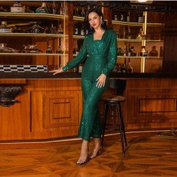  Fashion Dinner Solid Color Sequin Jumpsuit