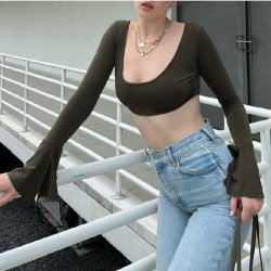 Flare Sleeve Sexy Cropped Tops