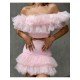  Sexy Off Shoulder Gauze Pure Color Skirt Suit