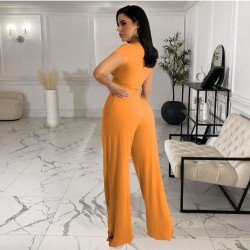  Pure Color Crop Top And Loose Trouser Sets