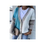  2024 Loose V-Neck Knitting Colorblock Cardigan Sweater
