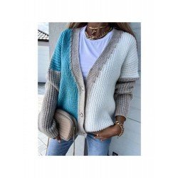  2024 Loose V-Neck Knitting Colorblock Cardigan Sweater