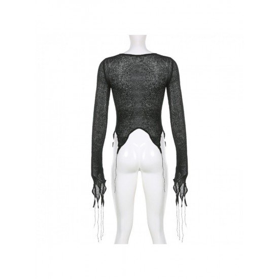 Pure Color See Through Knitting Women's Top