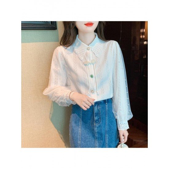  2024 Temperament Pure Color Bead Lace Shirt