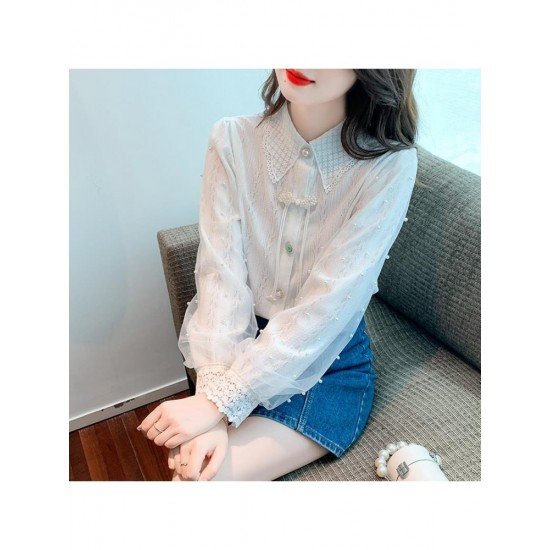  2024 Temperament Pure Color Bead Lace Shirt