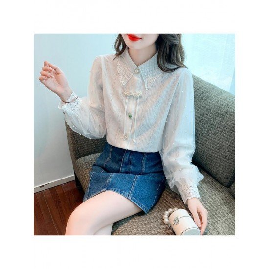  2024 Temperament Pure Color Bead Lace Shirt