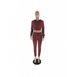  Leisure Pure Color Hooded Women's Two-Piece Set