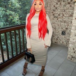  Sexy Tight Hooded Pure Color Long Sleeve Dress