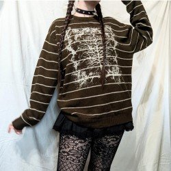 Striped Pattern Loose Women Sweaters