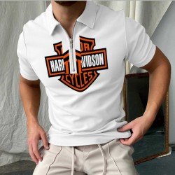  Summer Printed Zipper Up Short Sleeve Polo Shirt