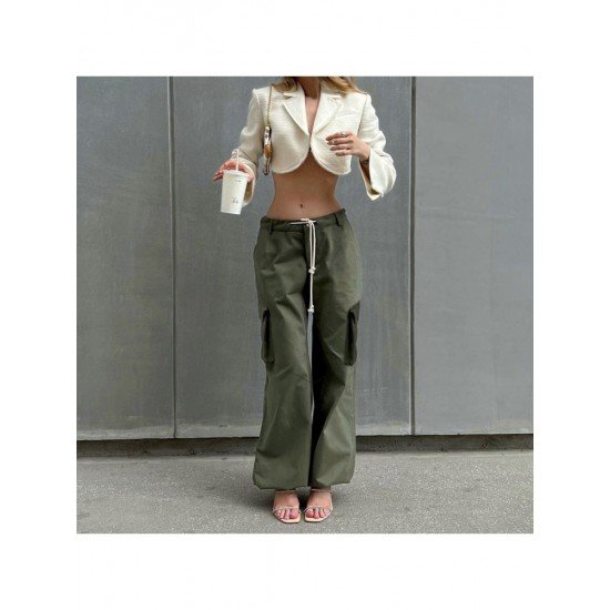 Casual Pure Color Cargo Trousers For Women