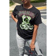 Casual Bear Pattern Printed Short Sleeve Women T Shirts