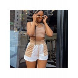 Casual Color Blocking Drawstring Shorts With Pockets Casual Color Blocking Drawstring Shorts With Pockets