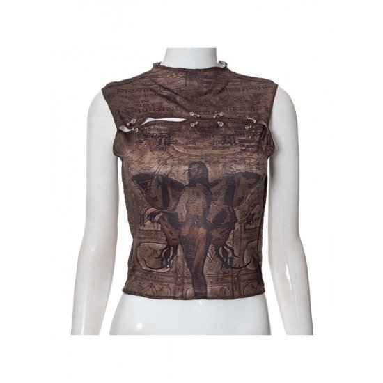  New 2024 Round Neck Printing Patchwork Crop Vest