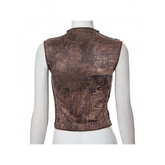  New 2024 Round Neck Printing Patchwork Crop Vest